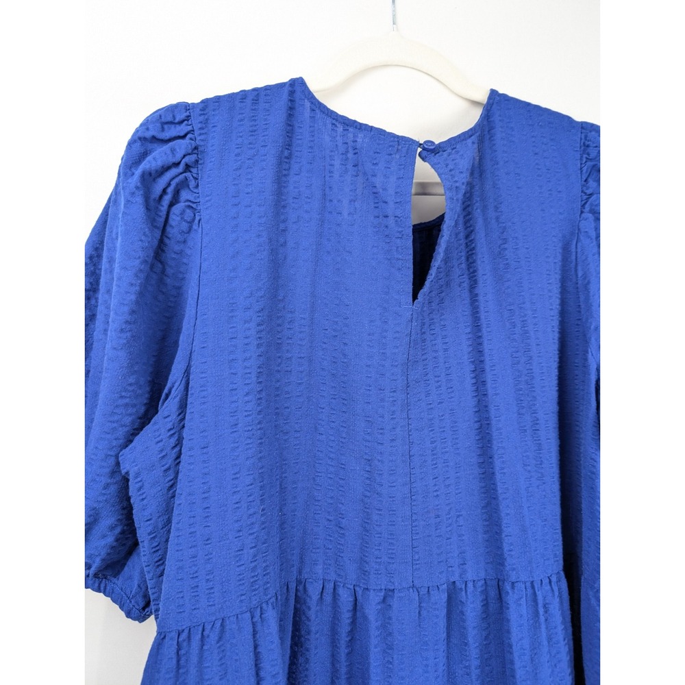 Seersucker Tiered Maxi Peasant Dress SIze XL Royal Blue Regency Muumuu Resort - Picture 9 of 9